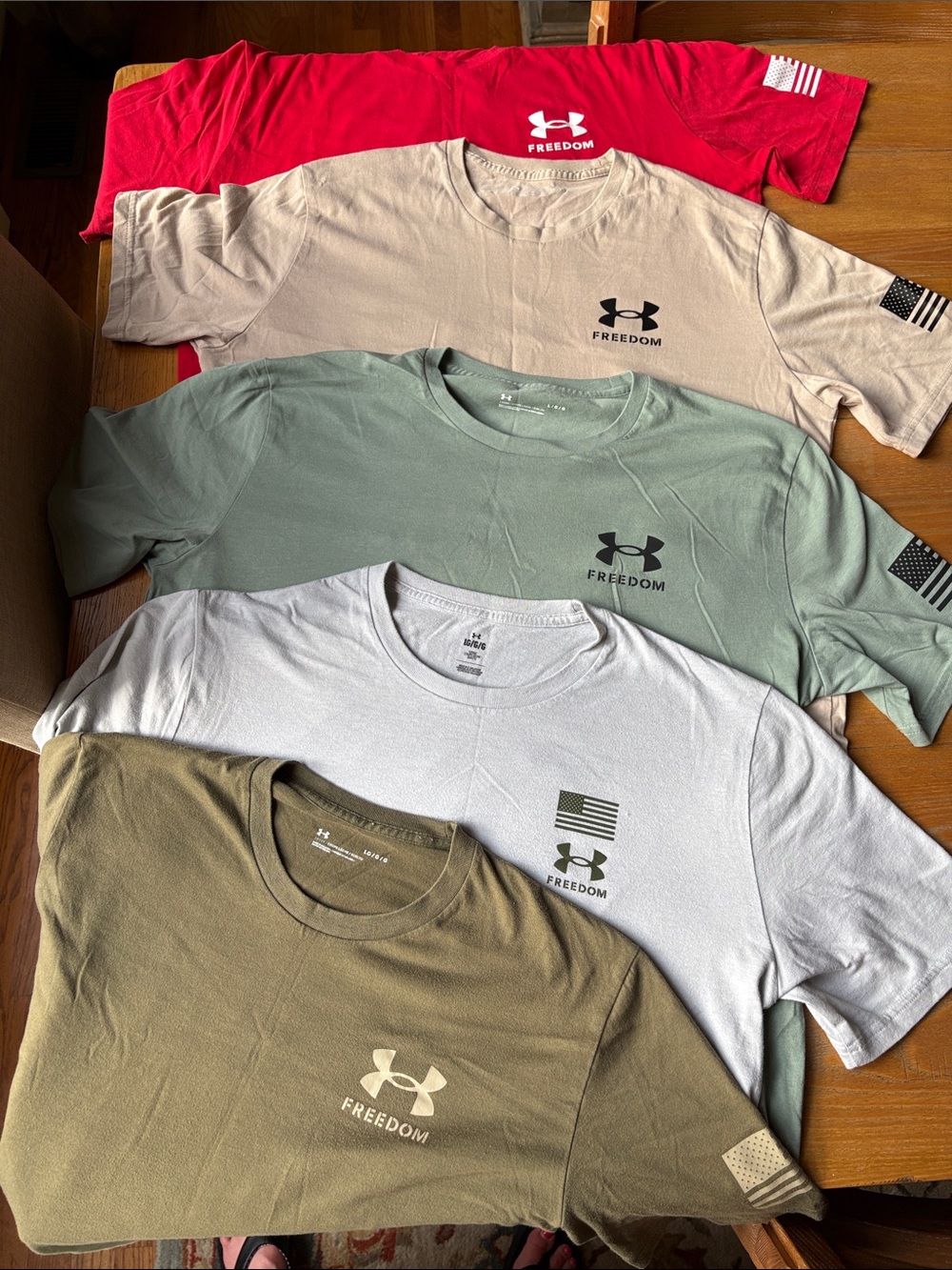 Under Armour Freedom Logo Tees — Red, Tan, Sage, Light Gray, Olive BUNDLE